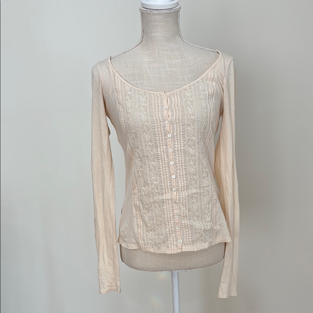 Lucky Brand Cream Lace Button-Up Women's Top